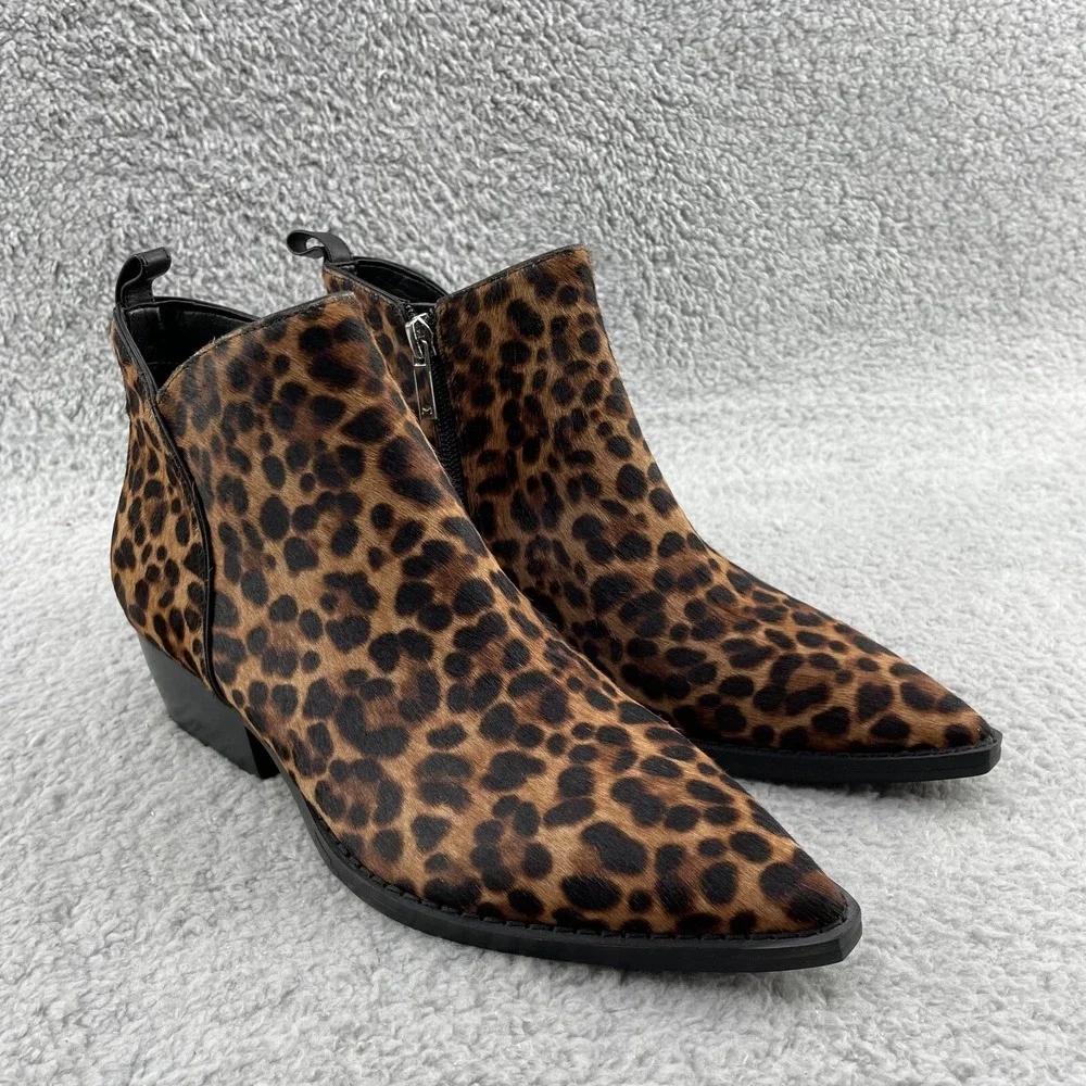 Marc Fisher Obrraly Boot Women 6M Leopard Calf Hair Point Western Corpcore Rodeo